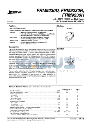 FRM9230D datasheet - 4A, -200V, 1.30 Ohm, Rad Hard, P-Channel Power MOSFETs