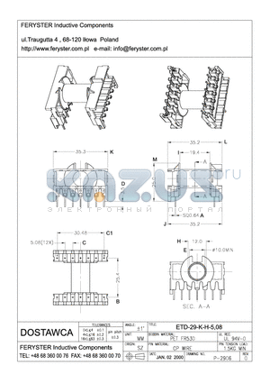 ETD-29-K-H-5 datasheet - ETD Bobbins