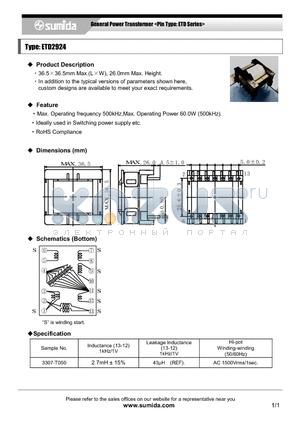 ETD2924 datasheet - General Power Transformer