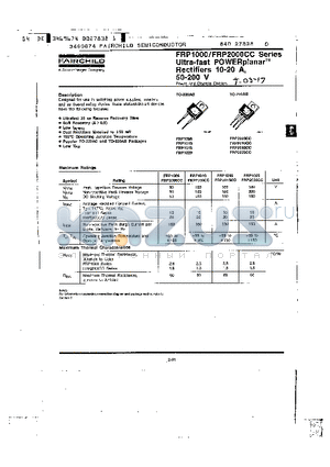 FRP1020 datasheet - Ultra-fast POWER planar Rectifiers 10-20 A, 50-200 V