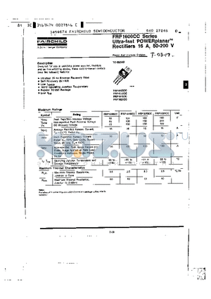 FRP1610CC datasheet - Ultra-fast POWERplanar Rectifiers 16 A, 50-200 V