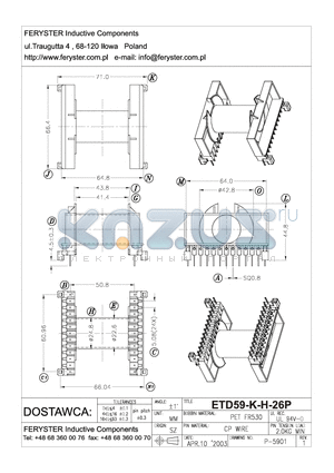 ETD59-K-H-26P datasheet - ETD Bobbins