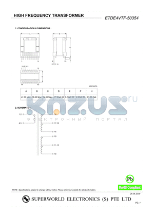 ETDE4VTF-50354 datasheet - HIGH FREQUENCY TRANSFORMER