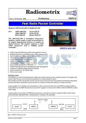 FRPC2-433-160 datasheet - Fast Radio Packet Controller