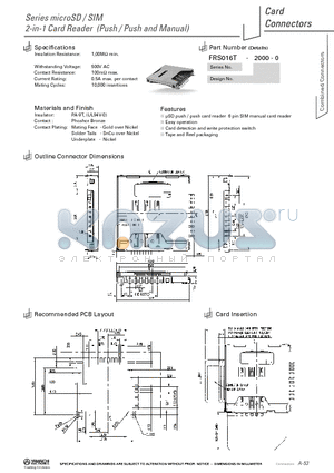 FRS016T-2000-0 datasheet - 2-in-1 Card Reader (Push / Push and Manual)