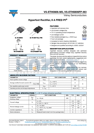 ETH0806FP-M3 datasheet - Hyperfast Rectifier, 8 A FRED Pt