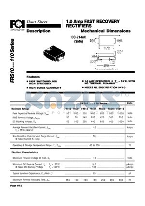 FRS10 datasheet - 1.0 Amp FAST RECOVERY RECTIFIERS Mechanical Dimensions