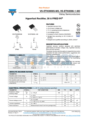 ETH3006-1-M3 datasheet - Hyperfast Rectifier, 30 A FRED Pt