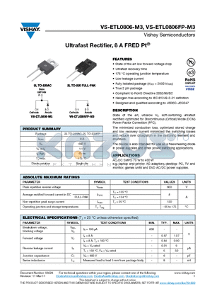 ETL0806-M3 datasheet - Ultrafast Rectifier, 8 A FRED Pt