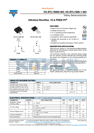 ETL1506-1TRR-M3 datasheet - Ultrafast Rectifier, 15 A FRED Pt