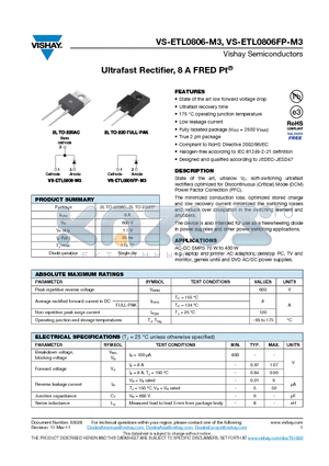 ETL0806FP-M3 datasheet - Ultrafast Rectifier, 8 A FRED Pt