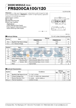 FRS200CA100 datasheet - DIODE MODULE(F.R.D.)