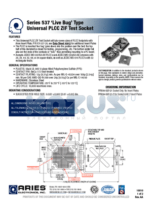 84-537-21 datasheet - Live Bug Type Universal PLCC ZIF Test Socket