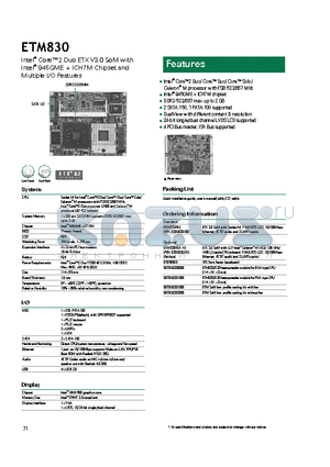 ETM830 datasheet - DDR2-533/667 max. up to 2 GB