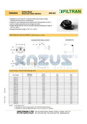 8400-100 datasheet - Inductors Surface Mount Drum Core Power Inductors