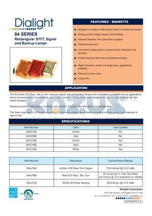 84001RB datasheet - Rectangular S/T/T, Signal and Backup Lamps