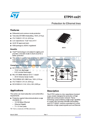 ETP01-282RL datasheet - Protection for Ethernet lines