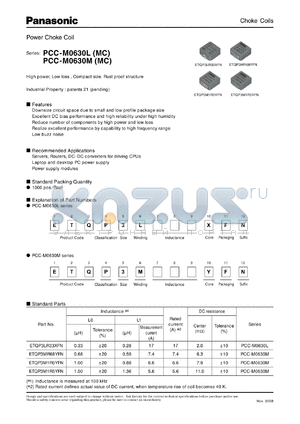 ETQP3M1R5YFN datasheet - Power Choke Coil