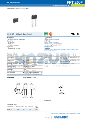 FRT250F datasheet - Subminiature Fuse, 11.5 x 5 mm, Flink F