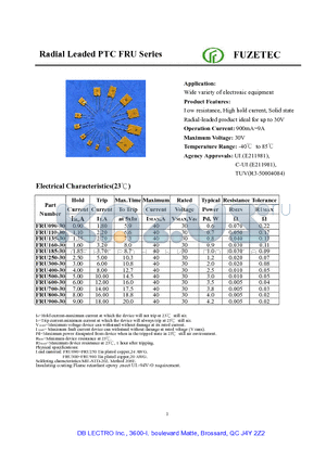 FRU090-30 datasheet - Radial Leaded PTC FRU Series