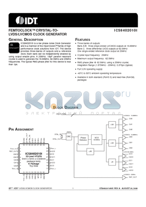 8402010AKILF datasheet - FEMTOCLOCK CRYSTAL-TOLVDS/LVCMOS CLOCK GENERATOR