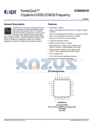 8402015AKILF datasheet - FemtoClock Crystal-to-LVDS/LVCMOS Frequency