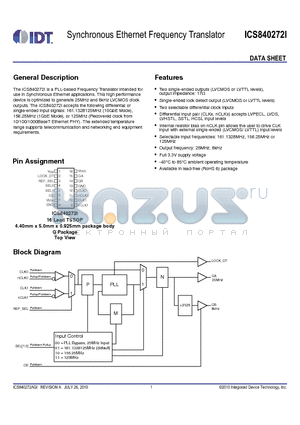 840272AGILFT datasheet - Synchronous Ethernet Frequency Translator