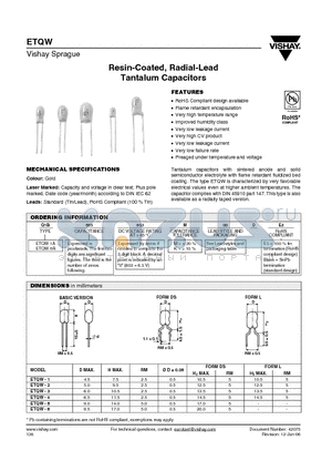 ETQW_08 datasheet - Resin-Coated, Radial-Lead Tantalum Capacitors