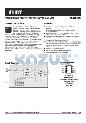 840271BGILF datasheet - SYNCHRONOUS ETHERNET FREQUENCY TRANSLATOR