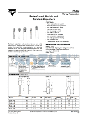 ETQW datasheet - RESIN-COATED, RADIAL-LEAD TANTALUM CAPACITORS