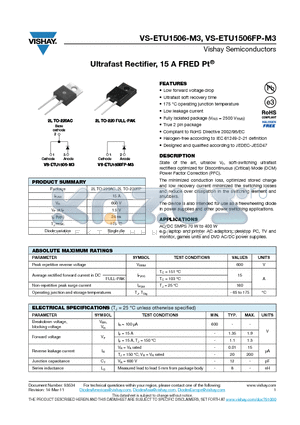 ETU1506-M3 datasheet - Ultrafast Rectifier, 15 A FRED Pt