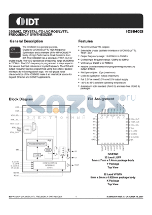 8402AKILF datasheet - 350MHZ, CRYSTAL-TO-LVCMOS/LVTTL FREQUENCY SYNTHESIZER