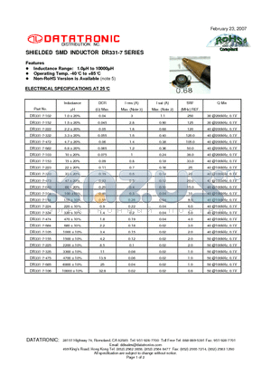 DR331-7-102 datasheet - SHIELDED SMD INDUCTOR