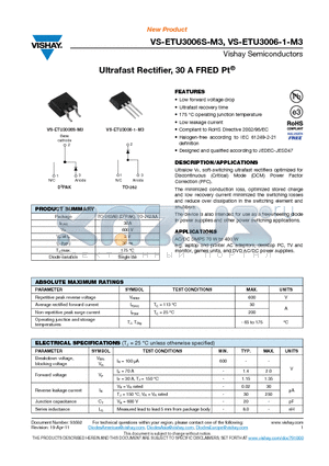 ETU3006STRR-M3 datasheet - Ultrafast Rectifier, 30 A FRED Pt