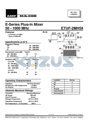 ETUF-2MHSM datasheet - 50 - 1000 MHz E-Series Plug-In Mixer