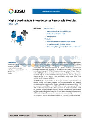 ETX100RFC2 datasheet - High Speed InGaAs Photodetector Receptacle Modules