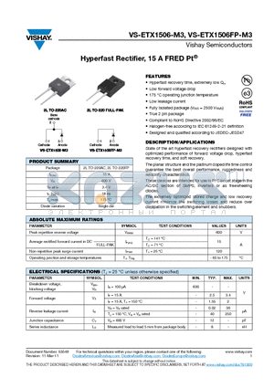 ETX1506-M3 datasheet - Hyperfast Rectifier, 15 A FRED Pt