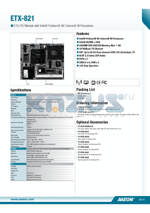 ETX-821 datasheet - Intel^ Pentium^ M/ Celeron^ M Processors