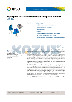 ETX100RSC-DM datasheet - High Speed InGaAs Photodetector Receptacle Modules