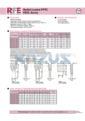 FRVL010-120F datasheet - Radial Leaded PPTC FRVL Series