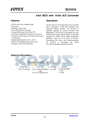 EU1010 datasheet - 8-bit MCU with 10-bit A/D Converter