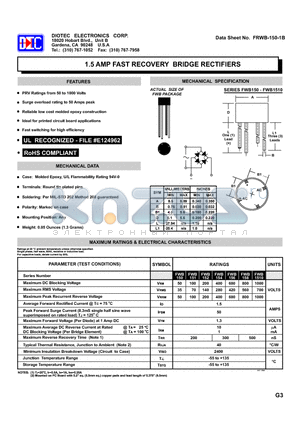 FRWB-150-1B datasheet - 1.5 AMP FAST RECOVERY BRIDGE RECTIFIERS