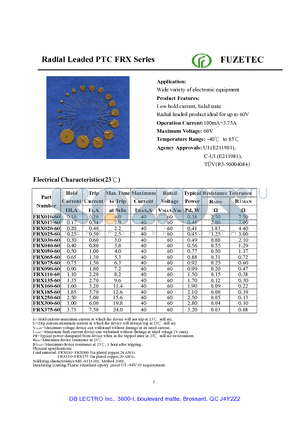 FRX-017-060 datasheet - Radial Leaded PTC FRX Series