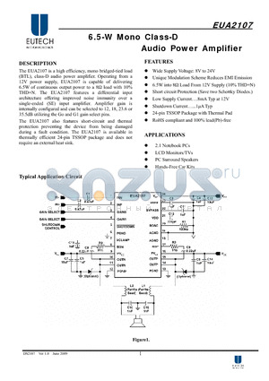 EUA2107 datasheet - 6.5-W Mono Class-D Audio Power Amplifier