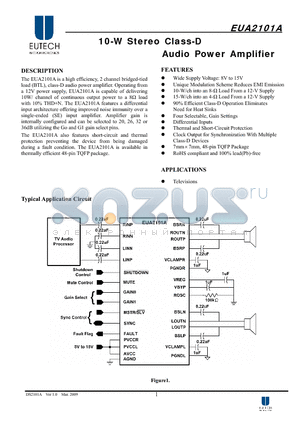 EUA2101A datasheet - 10-W Stereo Class-D Audio Power Amplifier