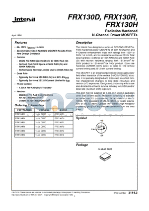 FRX130D3 datasheet - Radiation Hardened N-Channel Power MOSFETs