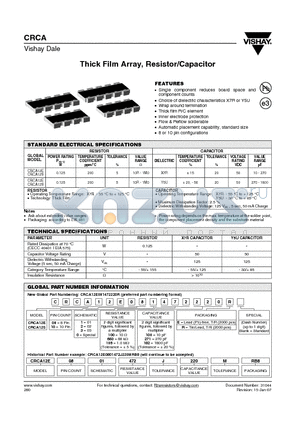 CRCA12S080100271R datasheet - Thick Film Array, Resistor/Capacitor