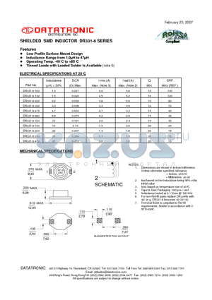 DR331-8-103 datasheet - SHIELDED SMD INDUCTOR