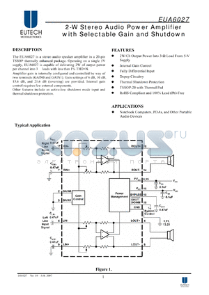 EUA6027 datasheet - 2-W Stereo Audio Power Amplifier with Selectable Gain and Shutdown
