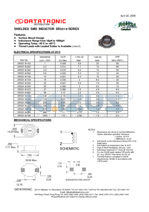 DR331-9-102 datasheet - SHIELDED SMD INDUCTOR